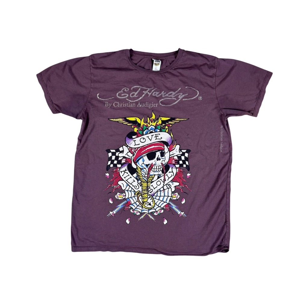 Vtg Ed Hardy by Christian Audigier‎ Men's L "Love Kills Slowly" Graphic Tee
